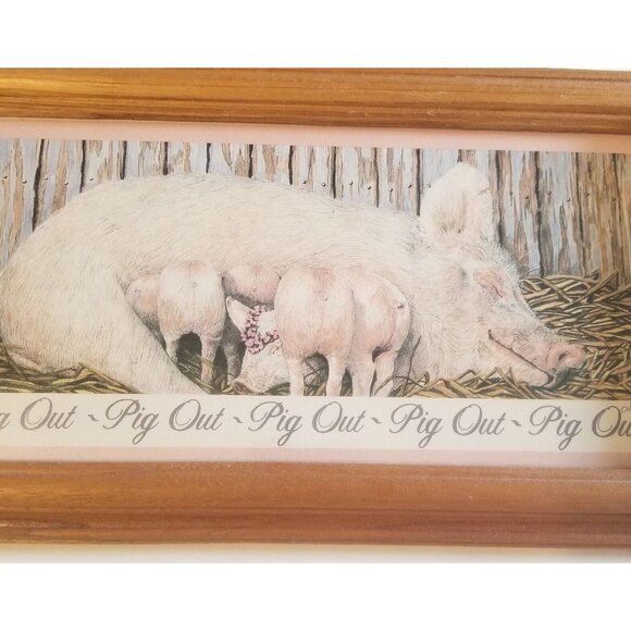 Pig Out Vintage Framed Figi Graphics Farmlife Humor Mama Pig and Babies - Picture 3 of 8